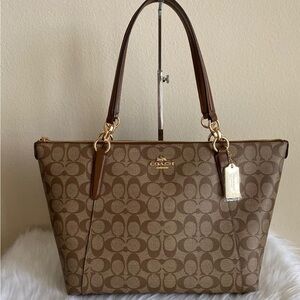 Coach Ava Tote in Signature Canvas – Khaki / Saddle (F58318)